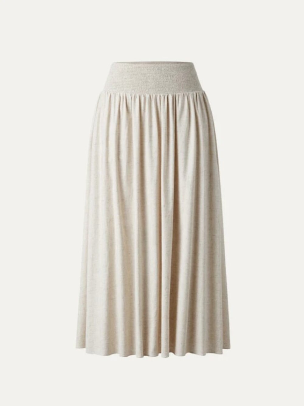 European Linen Smocked Waist Skirt with Pockets - Ivory